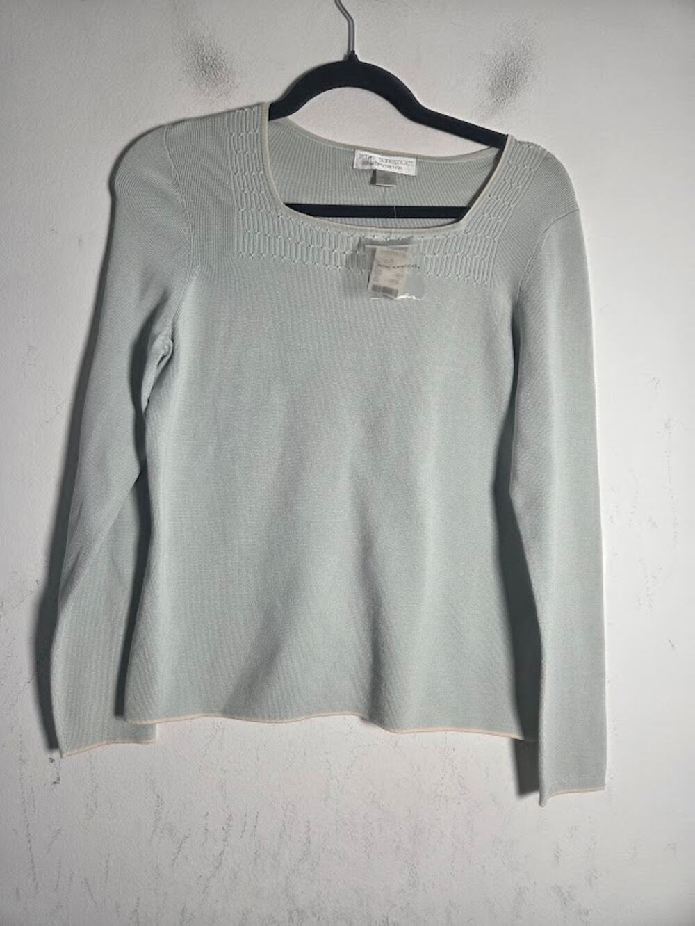 NWT Petite Sophisticate Pastel Green w/Pearl Detail Silk Blend Sweater sz Large